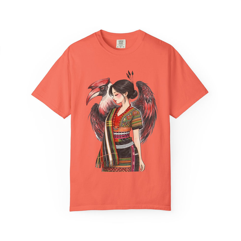 Thumbnail: Mythic Bird Guardian T-Shirt — Asian-Inspired Woman with Red Wings Graphic