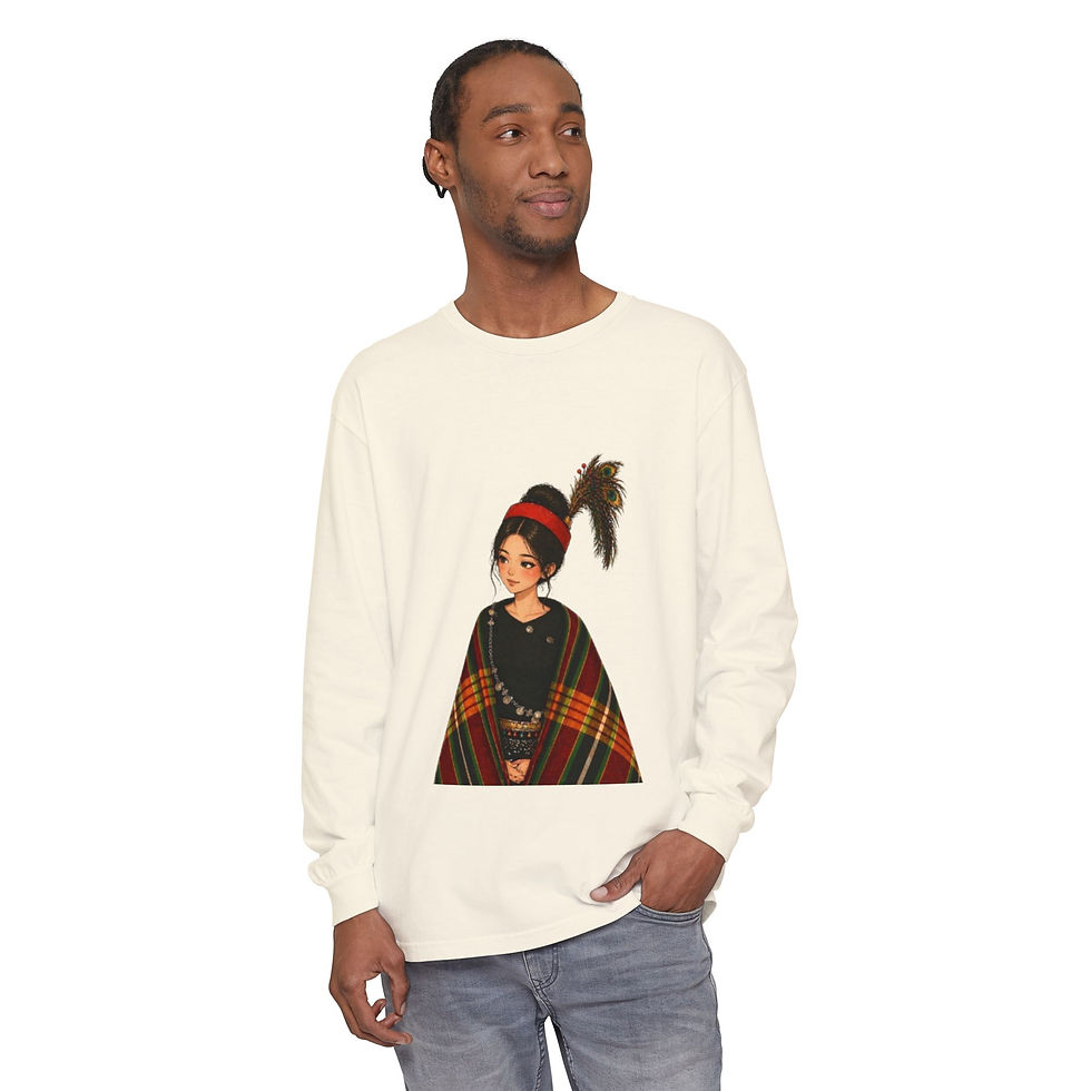 Thumbnail: Plaid Poncho Girl Long Sleeve Tee — Cozy Boho Graphic Shirt