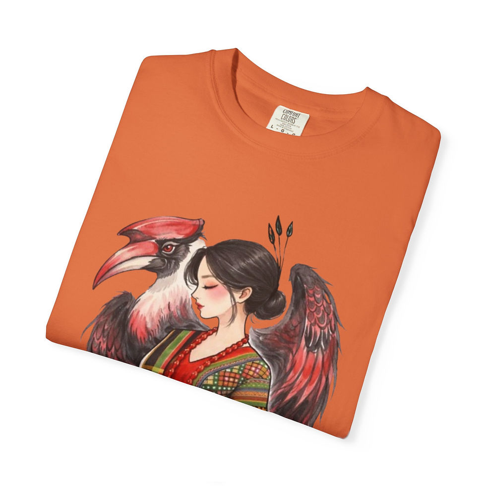 Thumbnail: Mythic Bird Guardian T-Shirt — Asian-Inspired Woman with Red Wings Graphic