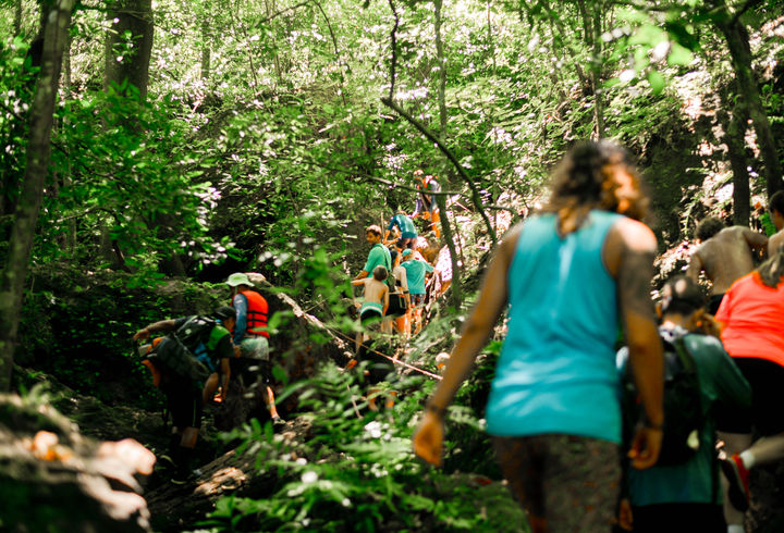 Scenic hiking trail leading to La Leona Waterfall.