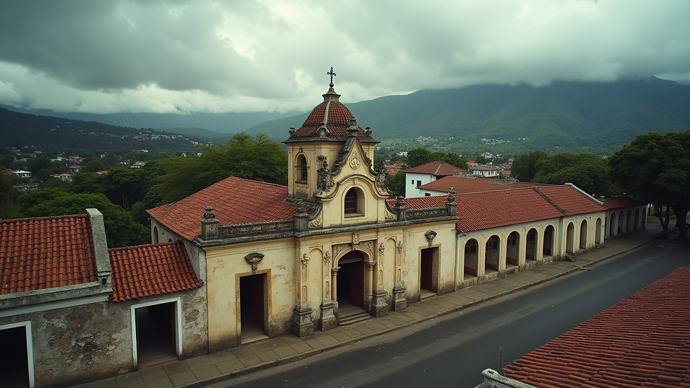 High angle view of a historic building from Costa Rica's independence era