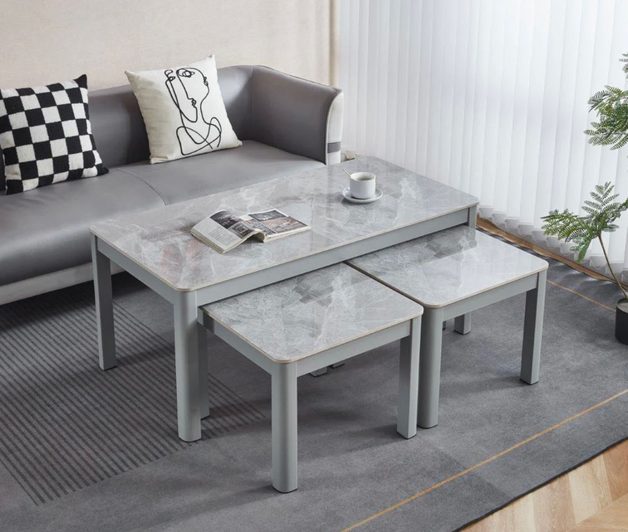 Grey set of three Ceramic coffee table set