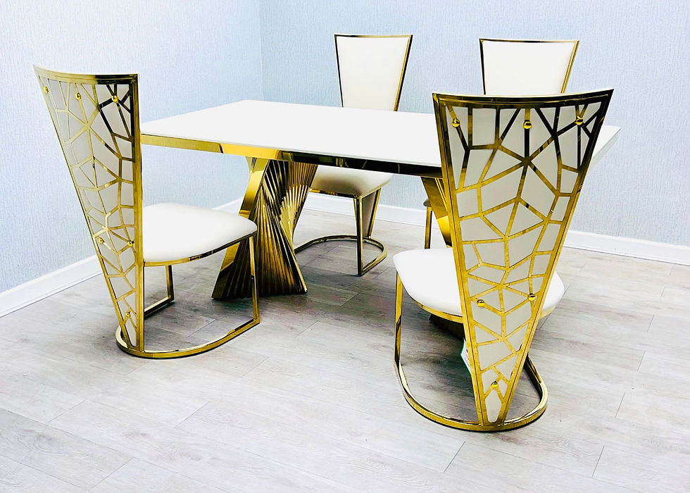 Thumbnail: 1.8M Rivo Gold marble dining table black or cream marble (set available