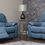 Thumbnail: Sierra blue genuine leather reclining sofa 3+2 (next day delivery) 