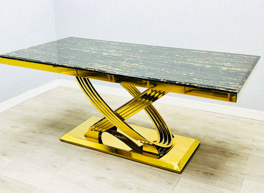 1.8M Galaxy Gold marble dining table black or cream marble (set available