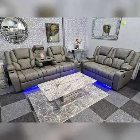 Florida 3+2 LED electric reclining sofa with cupholders Grey 