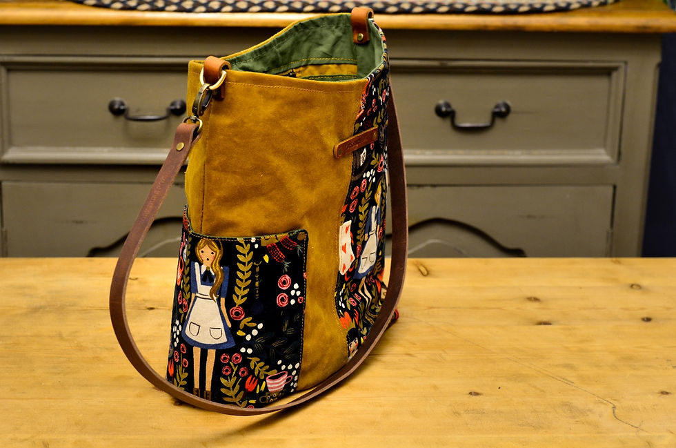 Thumbnail: Alice In Wonderland Over the shoulder crossbody bag, shopper waxed canvas