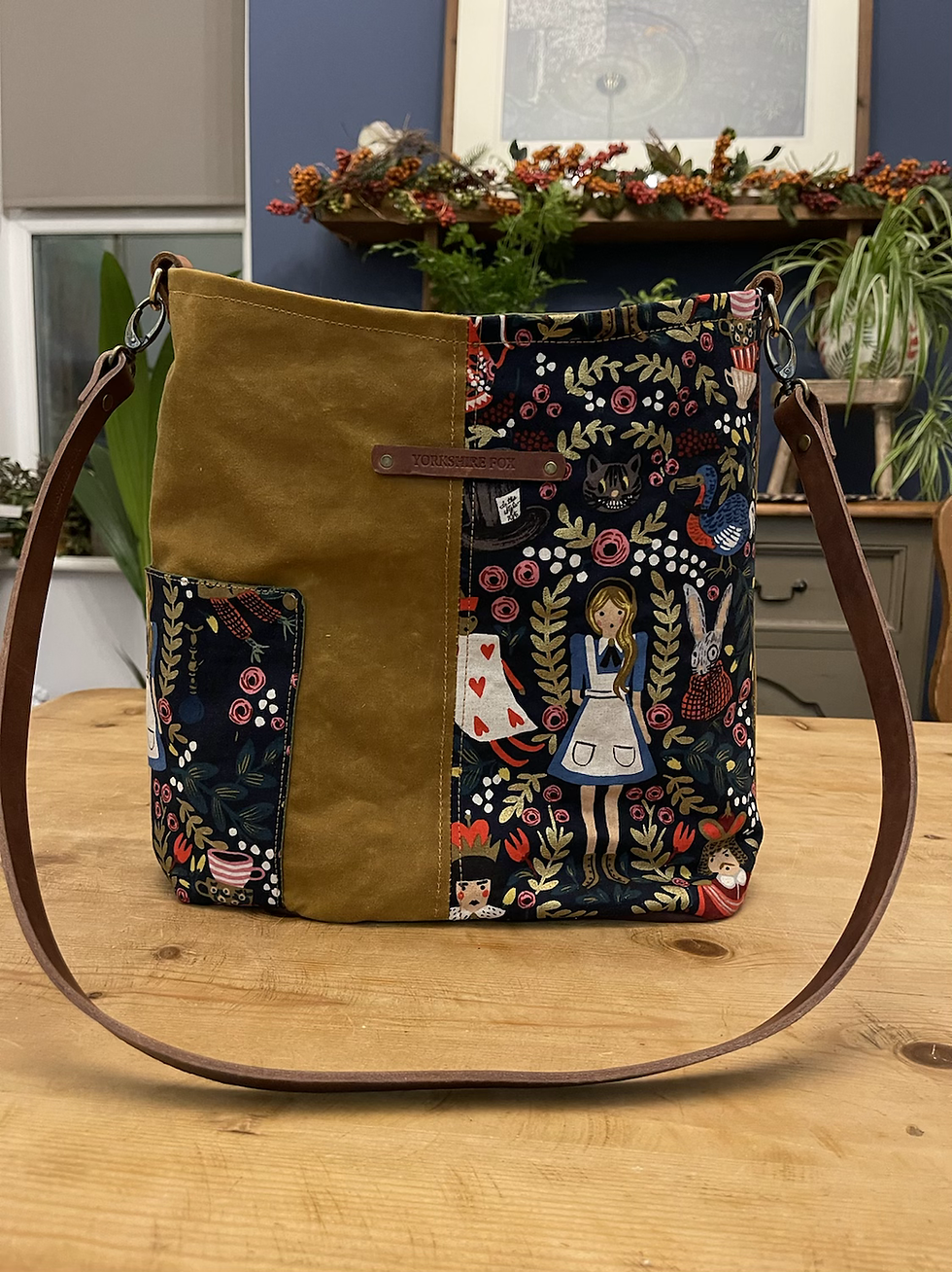 Thumbnail: Alice In Wonderland Over the shoulder crossbody bag, shopper waxed canvas