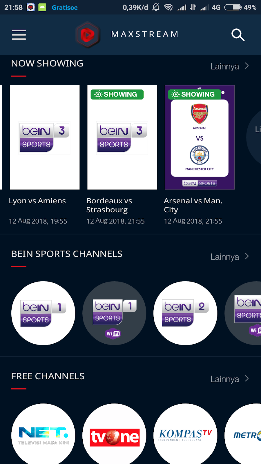 Streaming Gratis beIN Sports di Android via MAXstream