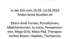 Osterferien 2024! - kein Sport im Kinderturnen!