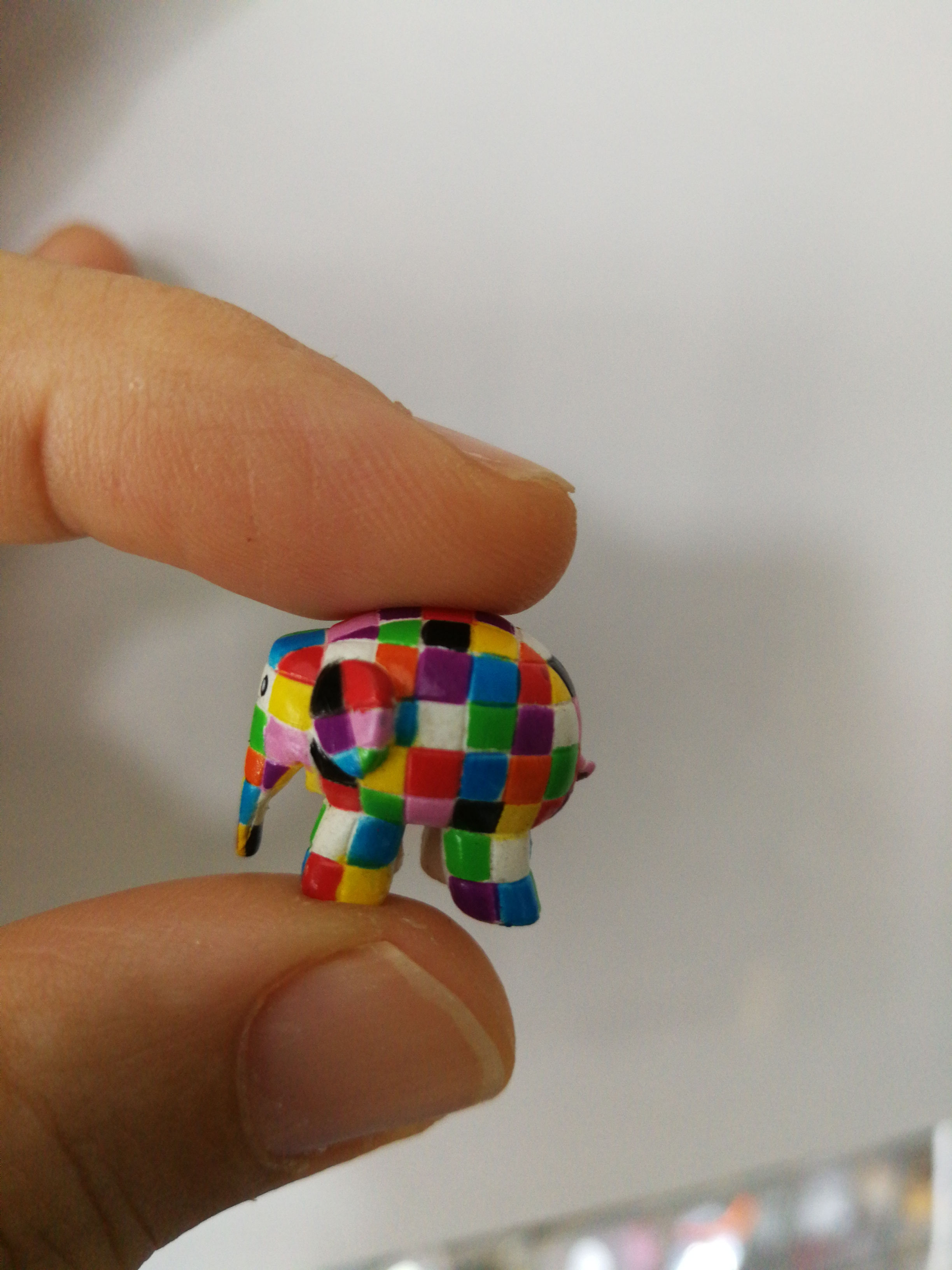 A colourful checker mini elephant display