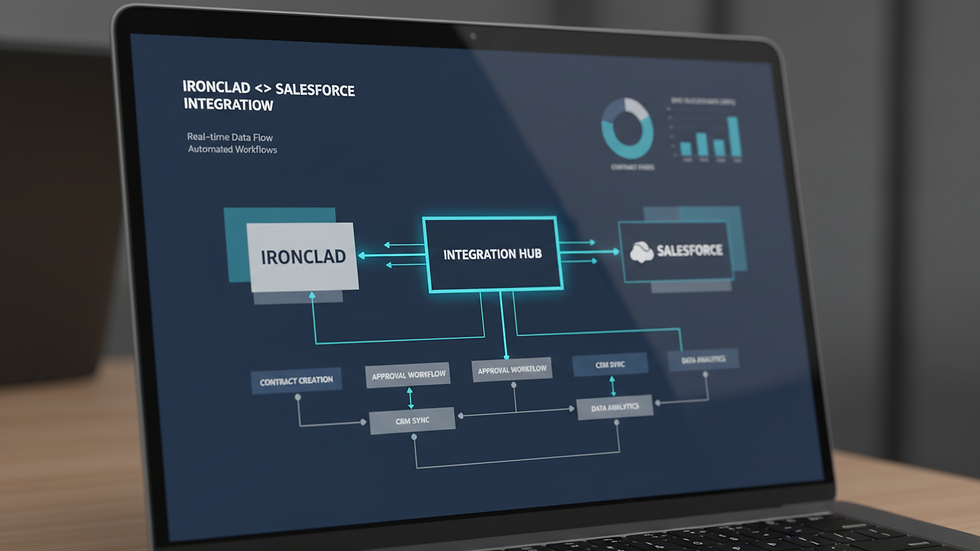 Close-up view of a laptop screen showing integration dashboard between Ironclad and Salesforce