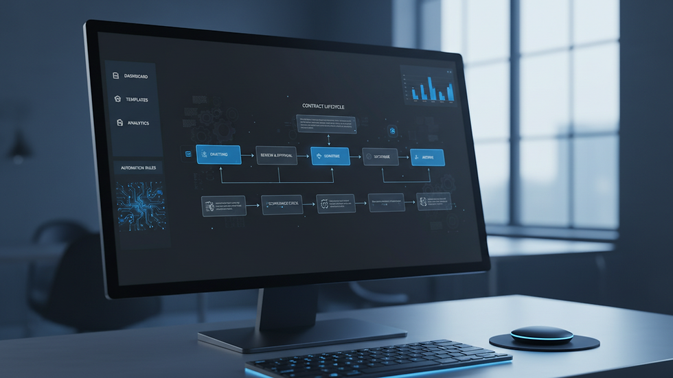 Eye-level view of a computer screen displaying contract workflow automation