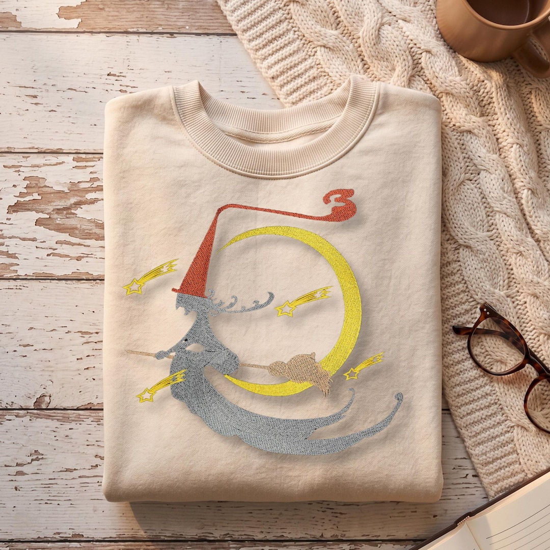 Crescent Moon Witch Embroidered Crewneck