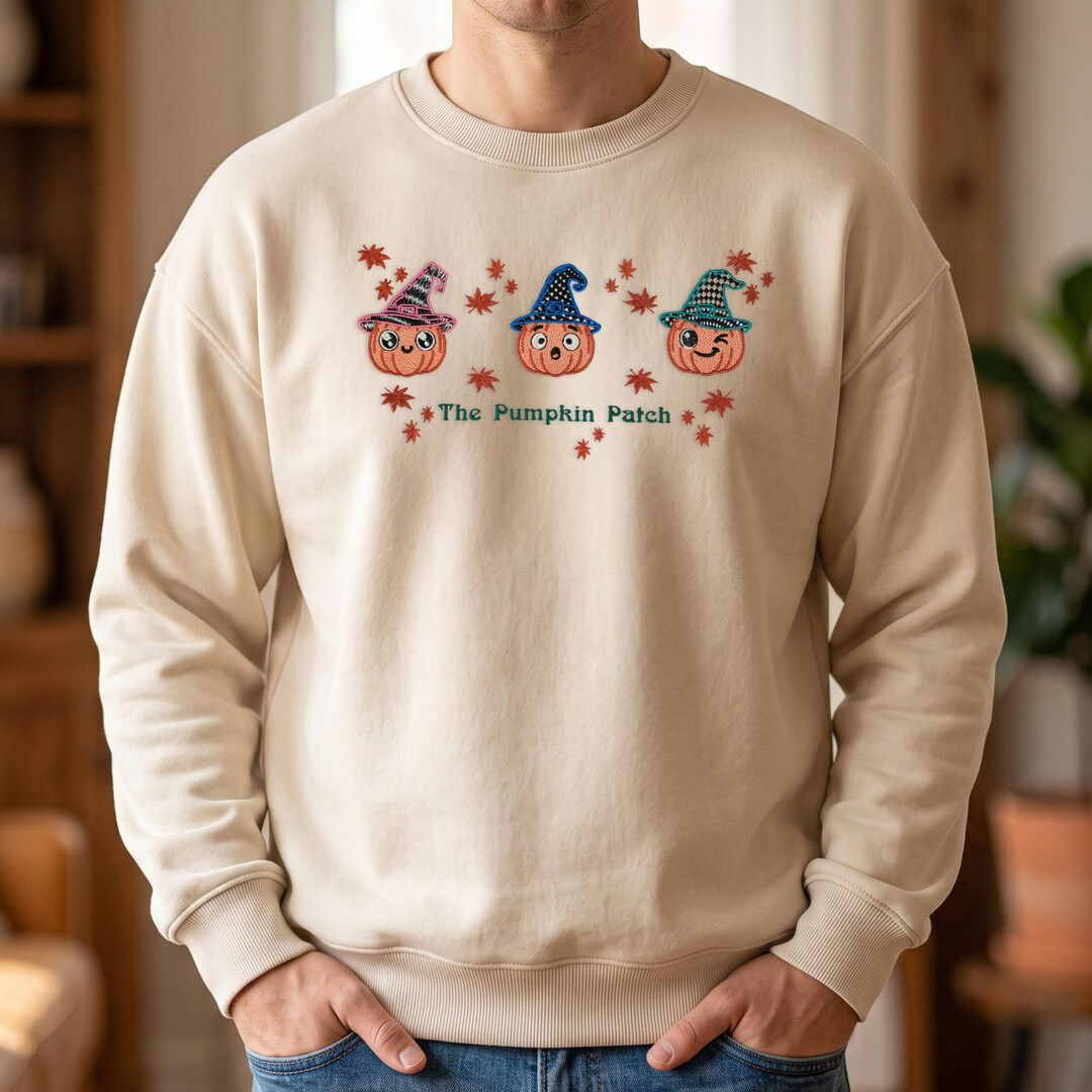 Pumpkin Patch Witch Hat Embroidered Crewneck