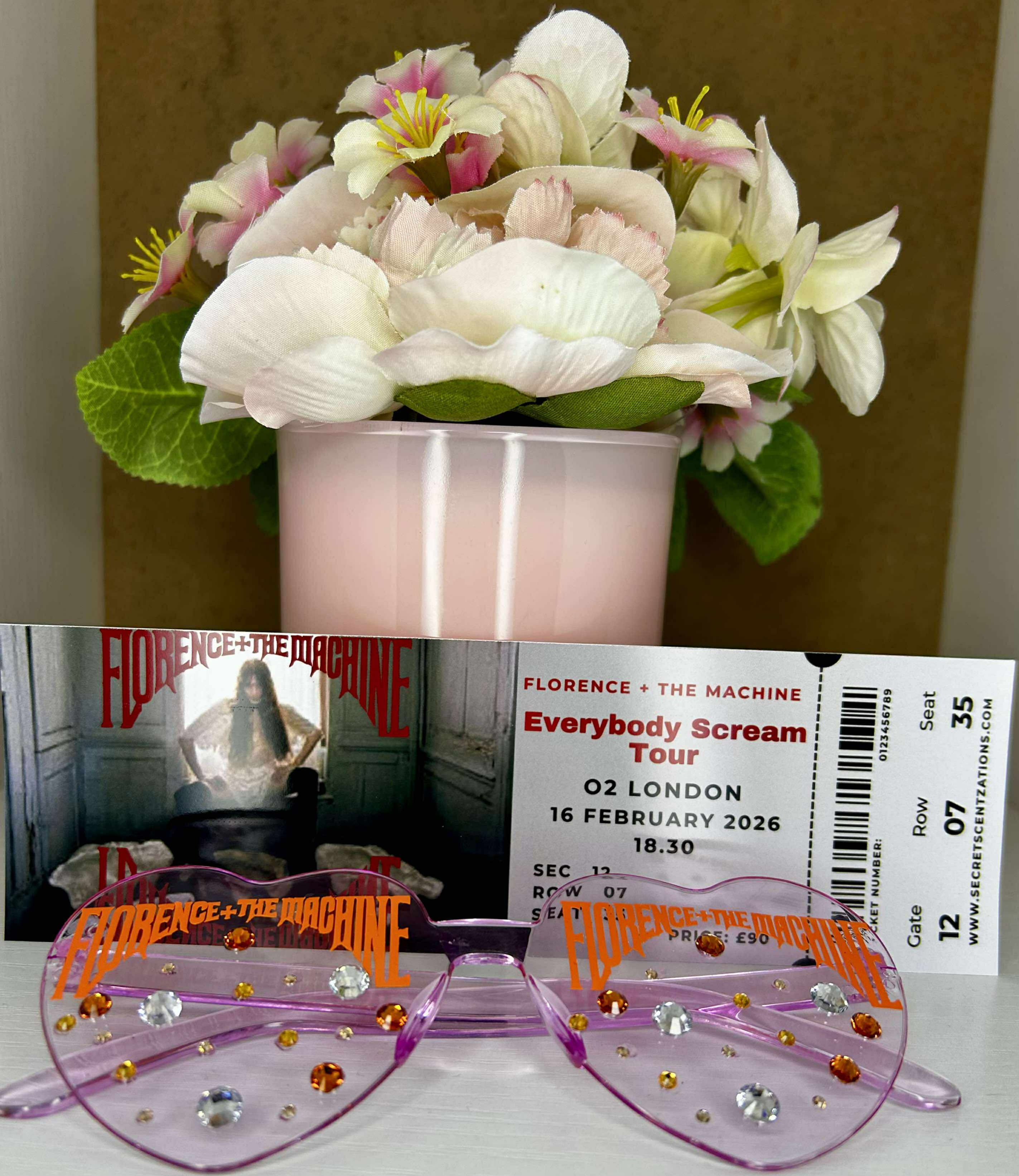 Florence and the machine Custom Concert ticket (mock) and Concert glasses
