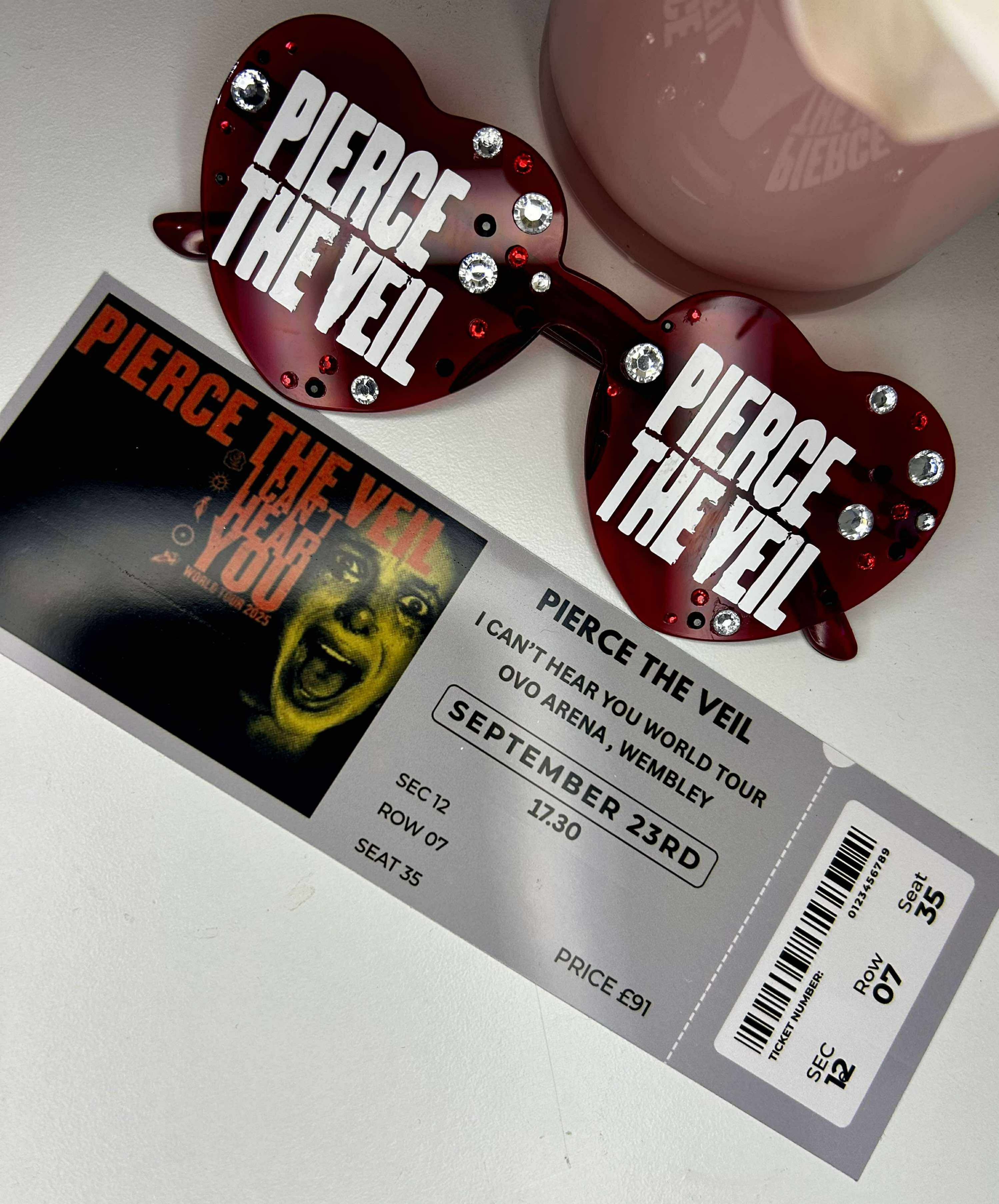 Pierce the Veil Personalised Mock Concert Ticket & Heart Glasses 