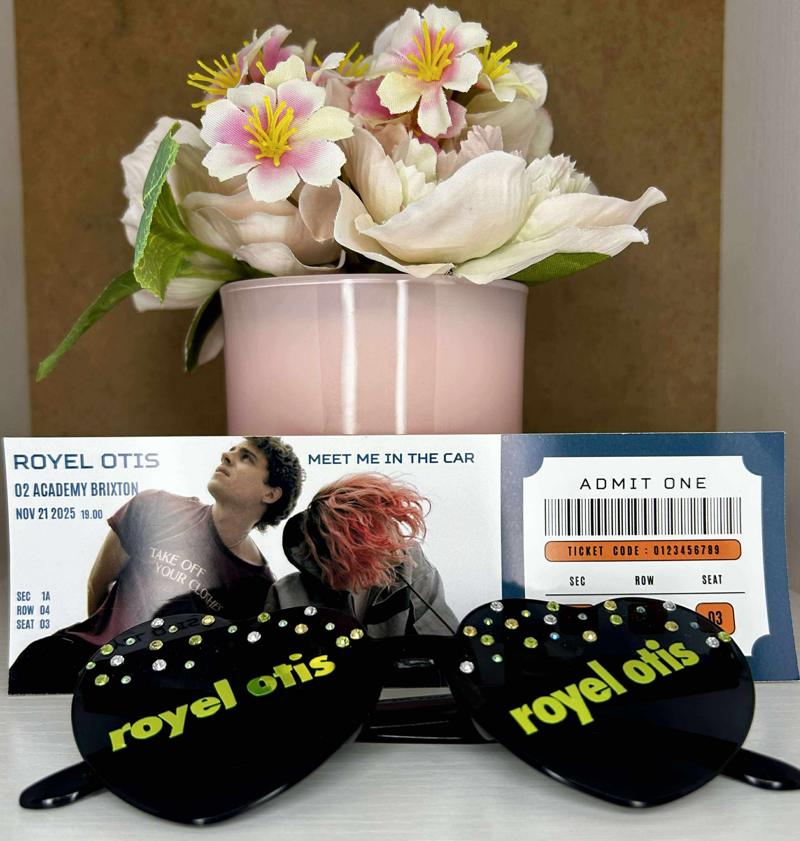 Royel Otis Personalised Mock Concert Ticket & Heart Glasse