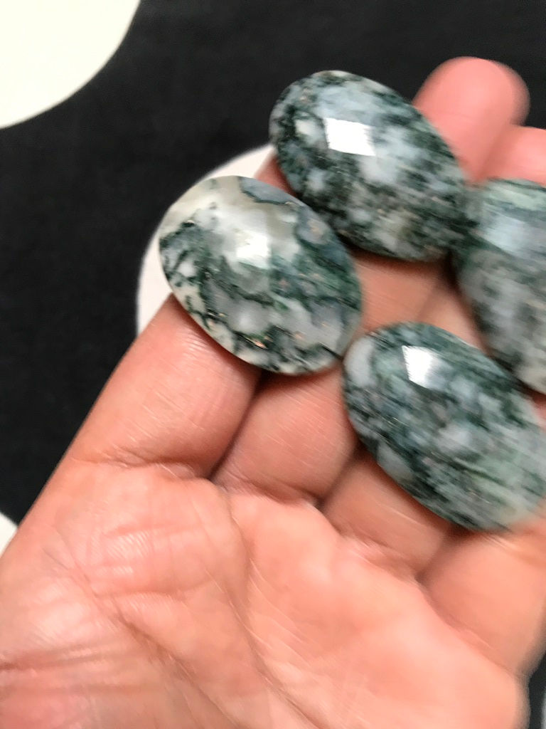 縮圖：Tree Agate Faceted Cabochon 4 Piece Size 33-31 MM Approx