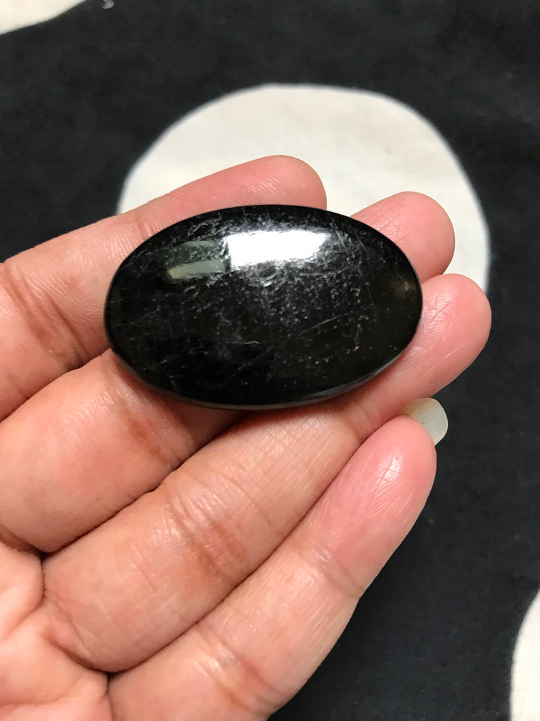 サムネイル： Black Tourmaline Cabochon 1 Piece Size 39 MM Approx