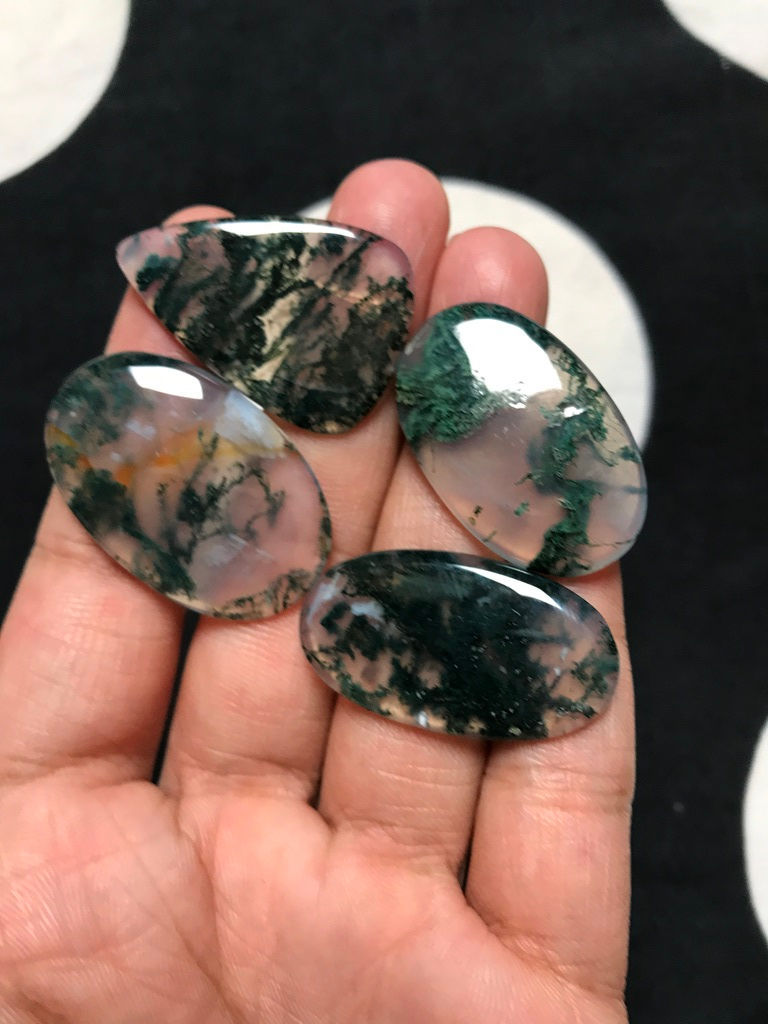 縮圖：Moss Agate Cabochon 4 Piece Size 35-33 MM Approx