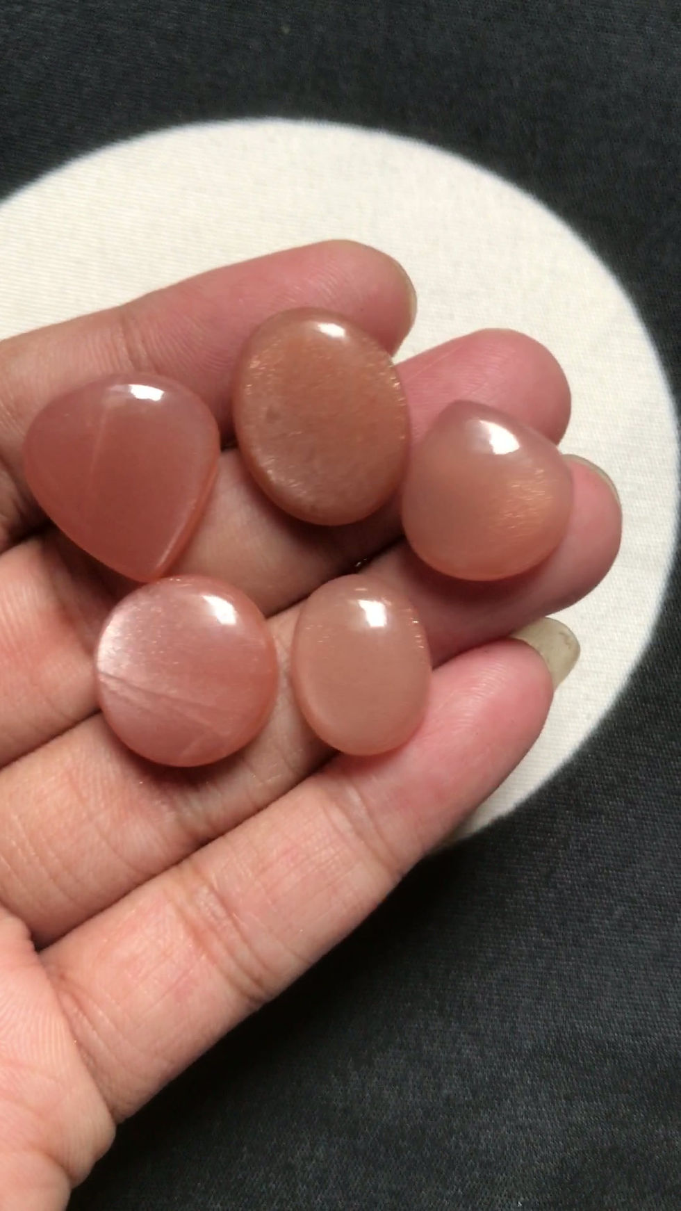 Thumbnail: Peach Moonstone Cabochons 5 Piece Size 18-15 MM Approx