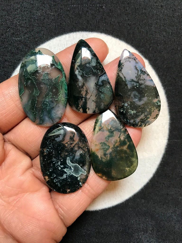Moss Agate Cabochon 5 Piece Size 34-31 MM Approx
