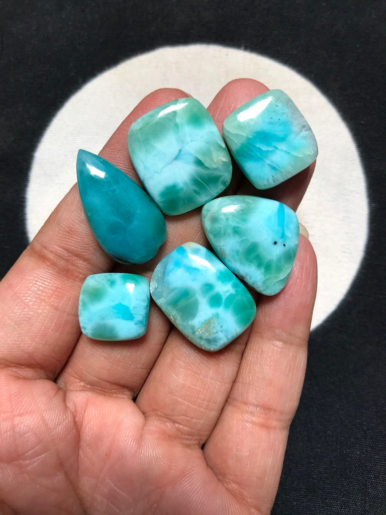 Thumbnail: Natural Larimar Cabochon 6 Piece Size 25-13 MM Approx