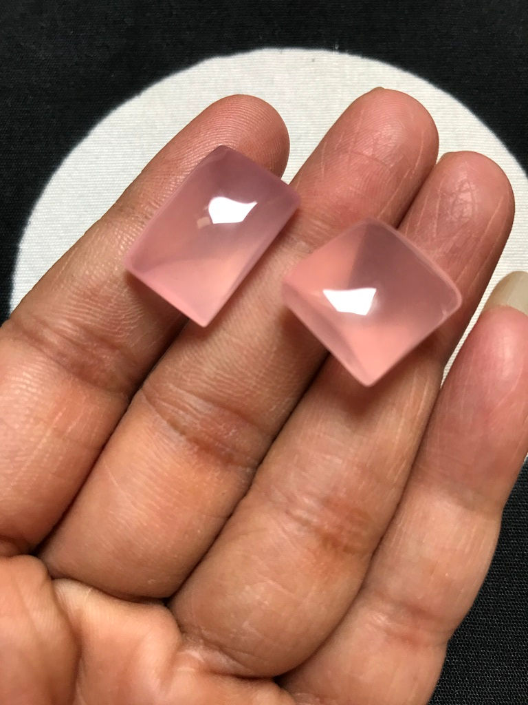 Thumbnail: Rose Quartz Cabochon 2 Piece Size 19-15 MM Approx