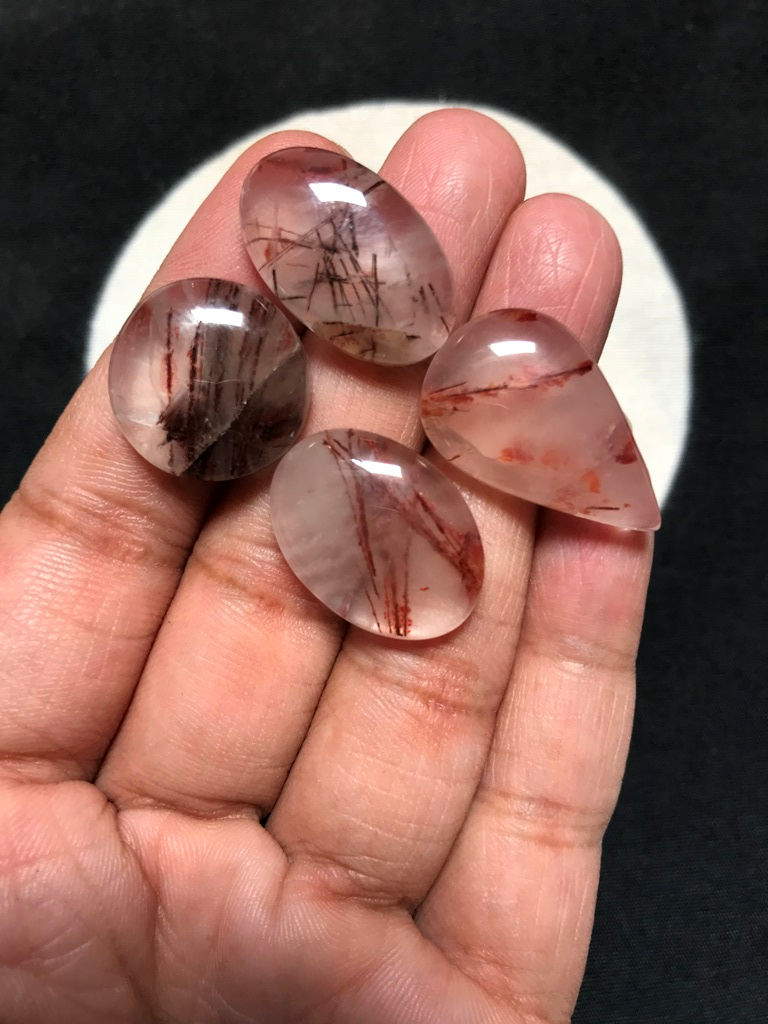サムネイル： Rutail Quartz Cabochon 4 Piece Size 26-17 MM Approx