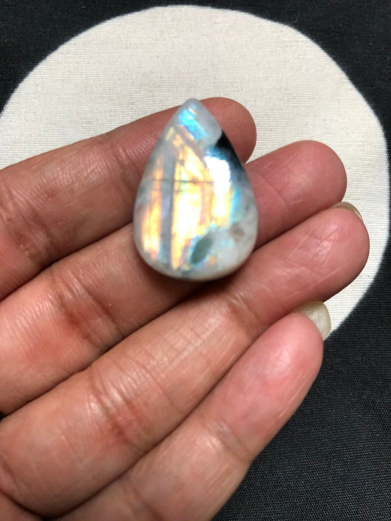 Rainbow Moonstone Cabochon 1 Piece Size 28 MM Approx