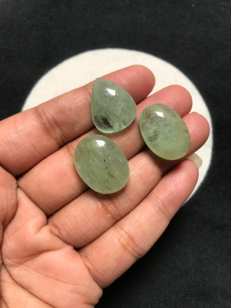 Μικρογραφία: Aquamarine Cabochon 3 Piece Size 21-19 MM Approx