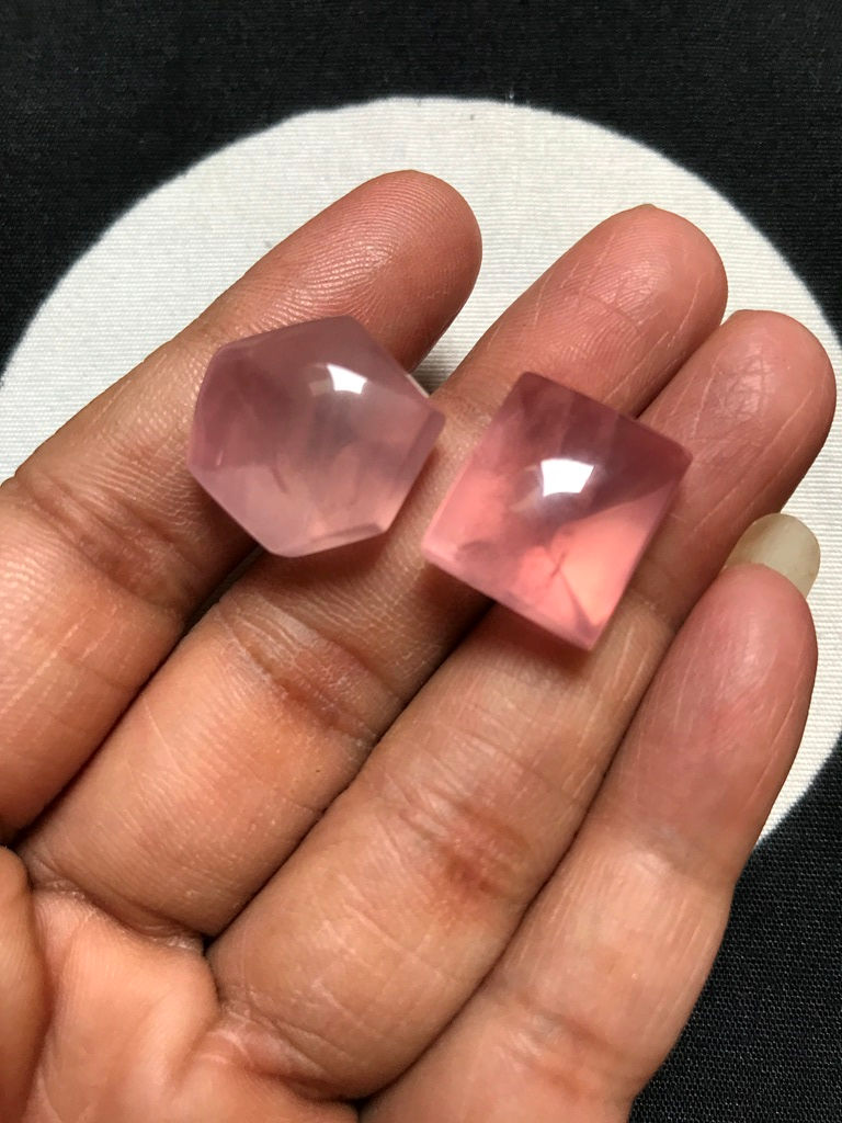 Thumbnail: Rose Quartz Faceted Cabochon 2 Piece Size 18-16 MM Approx