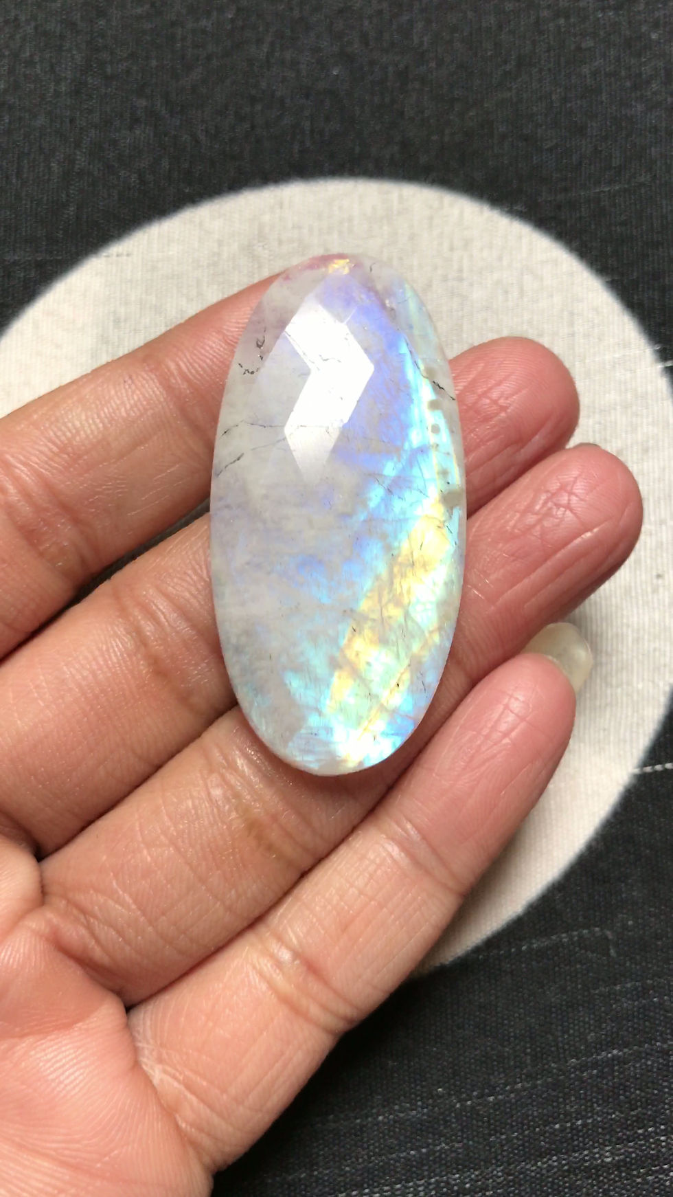 Thumbnail: Rainbow Moonstone Faceted Cabochon 1 Piece Size 50 MM Approx