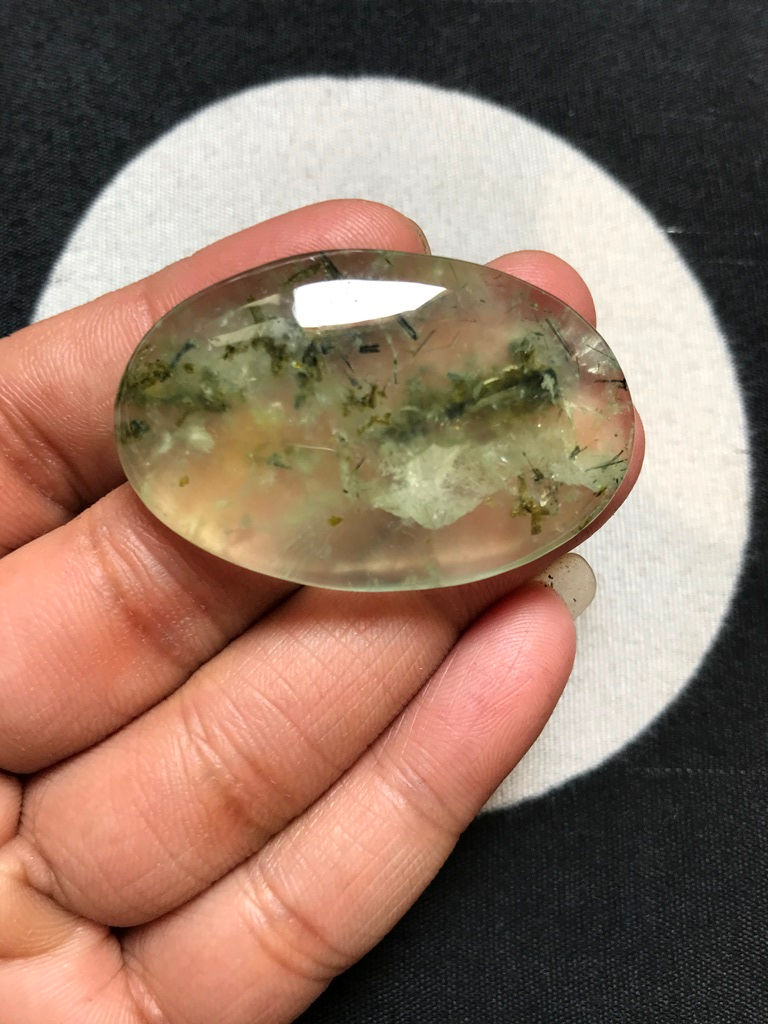 Miniature : Prehnite Cabochon 1 Piece Size 44 MM Approx