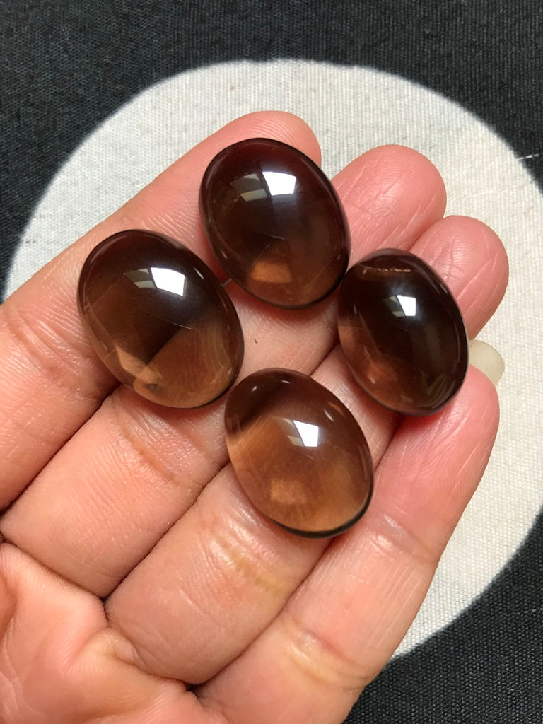 Miniature : Smoky Quartz Cabochon 4 Piece Size 23-20 MM Approx
