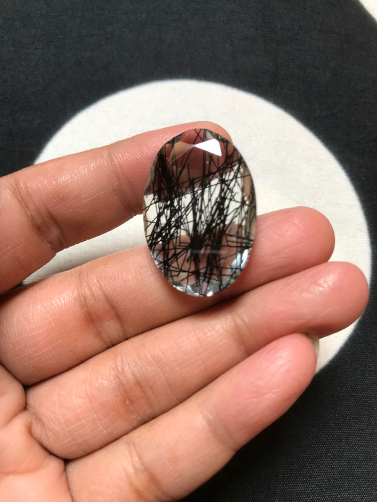 Doublet Black Rutile  Faceted Cabochons 1 Piece Size 31 MM Approx