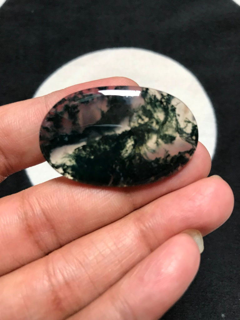縮圖：Moss Agate Cabochon 1 Piece Size 39 MM Approx