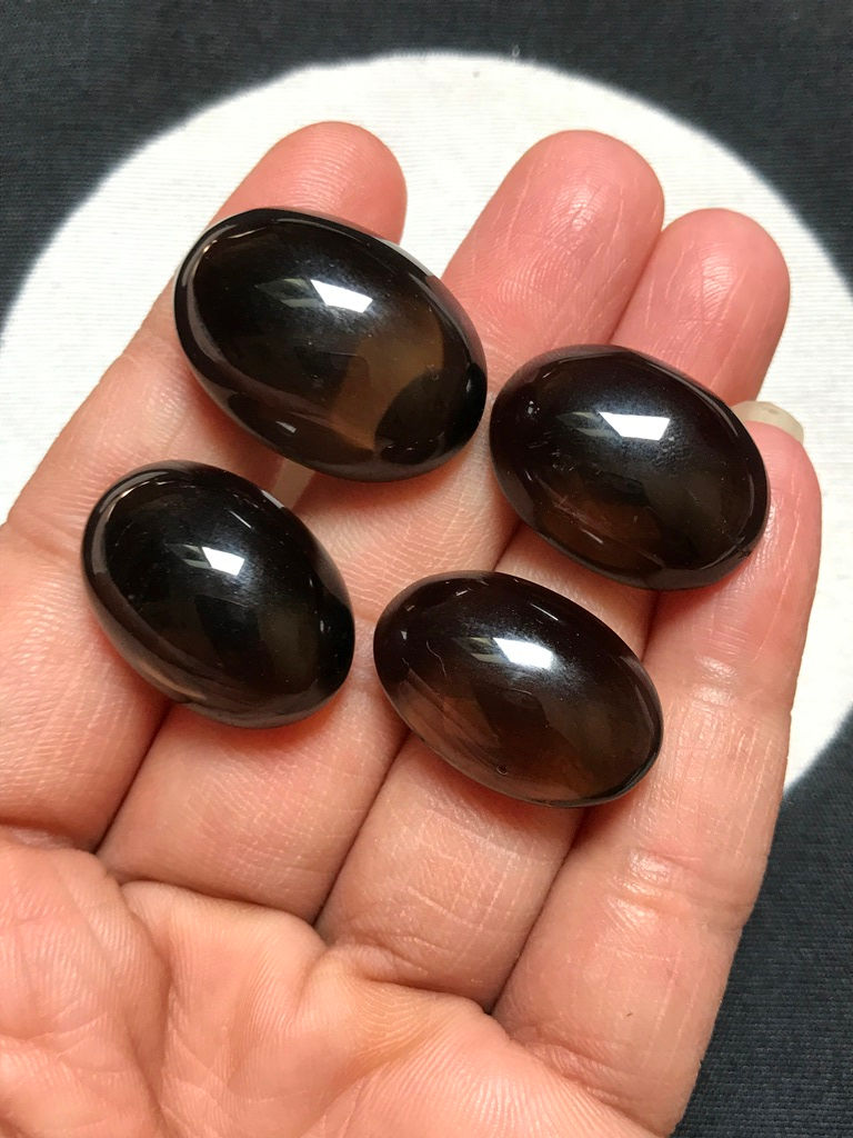 Miniature : Smoky Quartz Cabochon 4 Piece Size 27-23 MM Approx