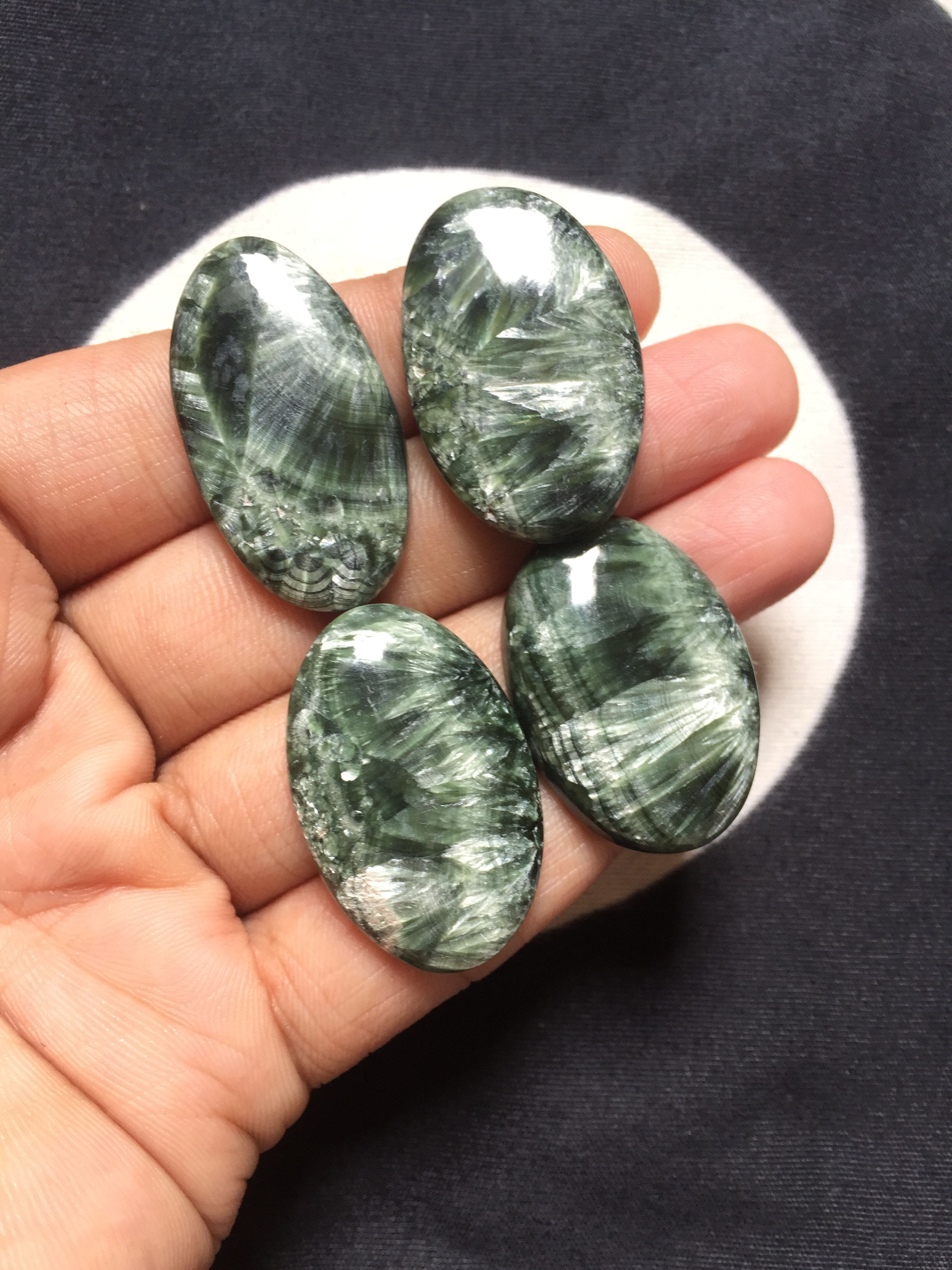 Seraphinite Cabochon 4 Piece Size 35-32 MM Approx
