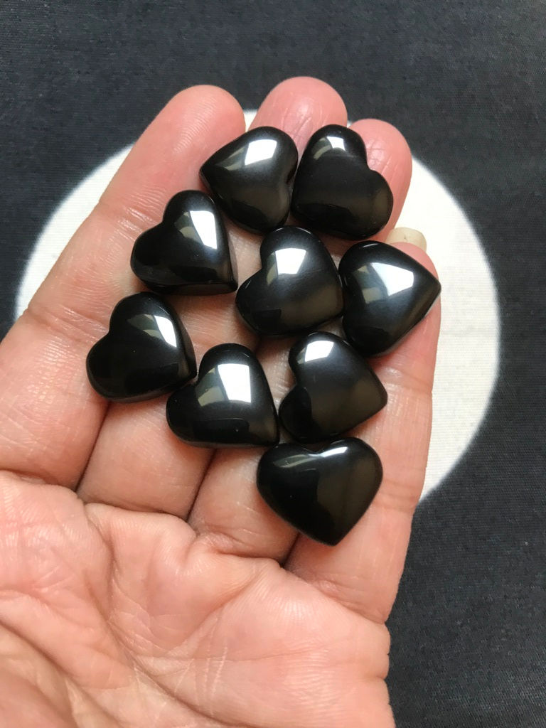 Miniatura: Black Onyx Heart Shape Cabochon 9 Piece Size 18-19 MM Approx