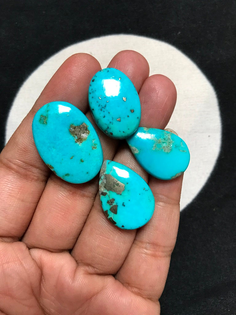 Miniature : Turquoise Cabochon 4 Piece Size 27-22 MM APPROX