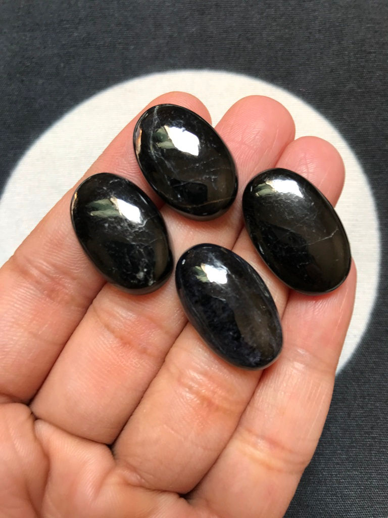 Miniature : Black Tourmaline Cabochon 4 Piece Size 23-22 MM APPROX