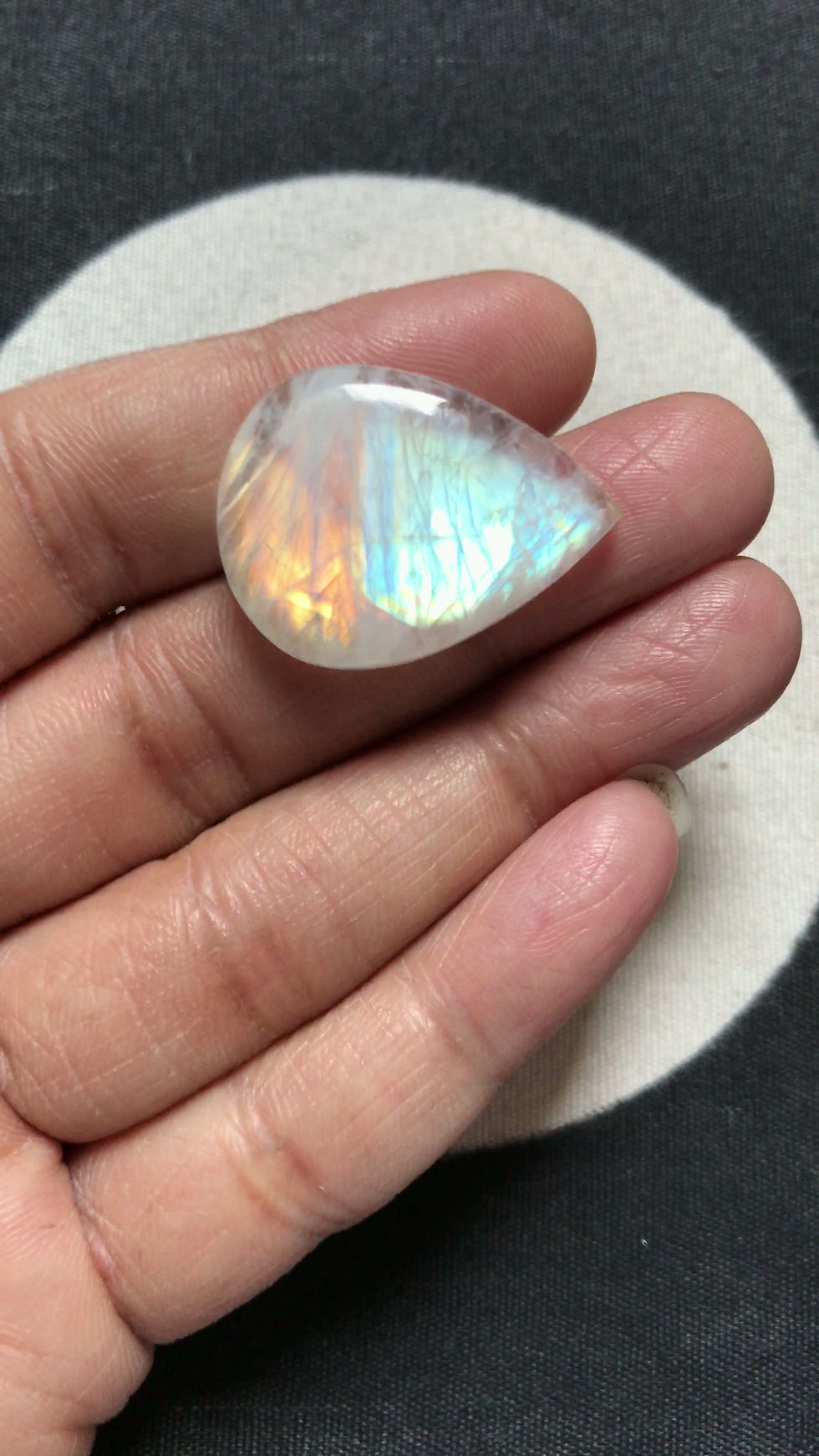 Miniature : Rainbow Moonstone Cabochon 1 Piece Size 28 MM Approx