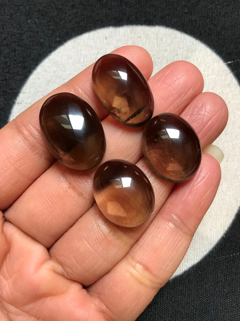 Miniature : Smoky Quartz Cabochon 4 Piece Size 23-19 MM Approx