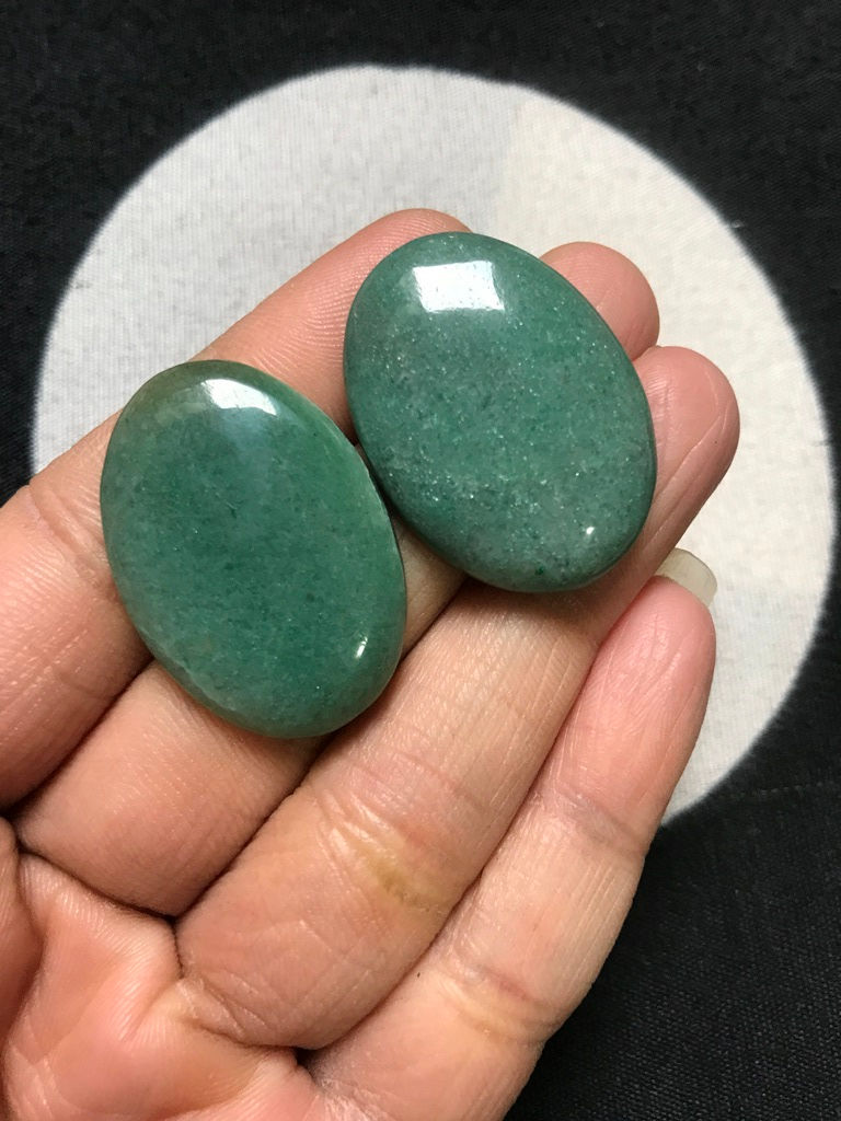 Thumbnail: Green Jade Cabochon 2 Piece Size 31 MM APPROX