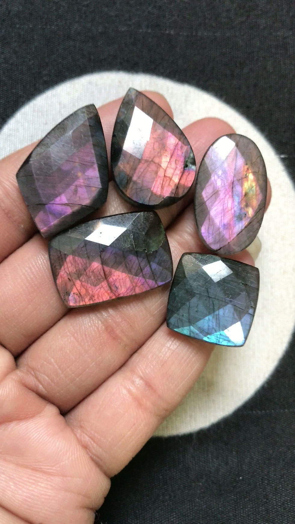 Thumbnail: Labradorite Faceted Cabochon 5 Piece Size 29-18 MM Approx