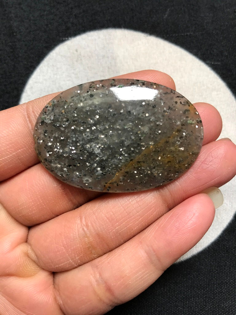 Миниатюра: Black Sunstone Silver Shine Cabochon 1 Piece Size 48 MM Appr