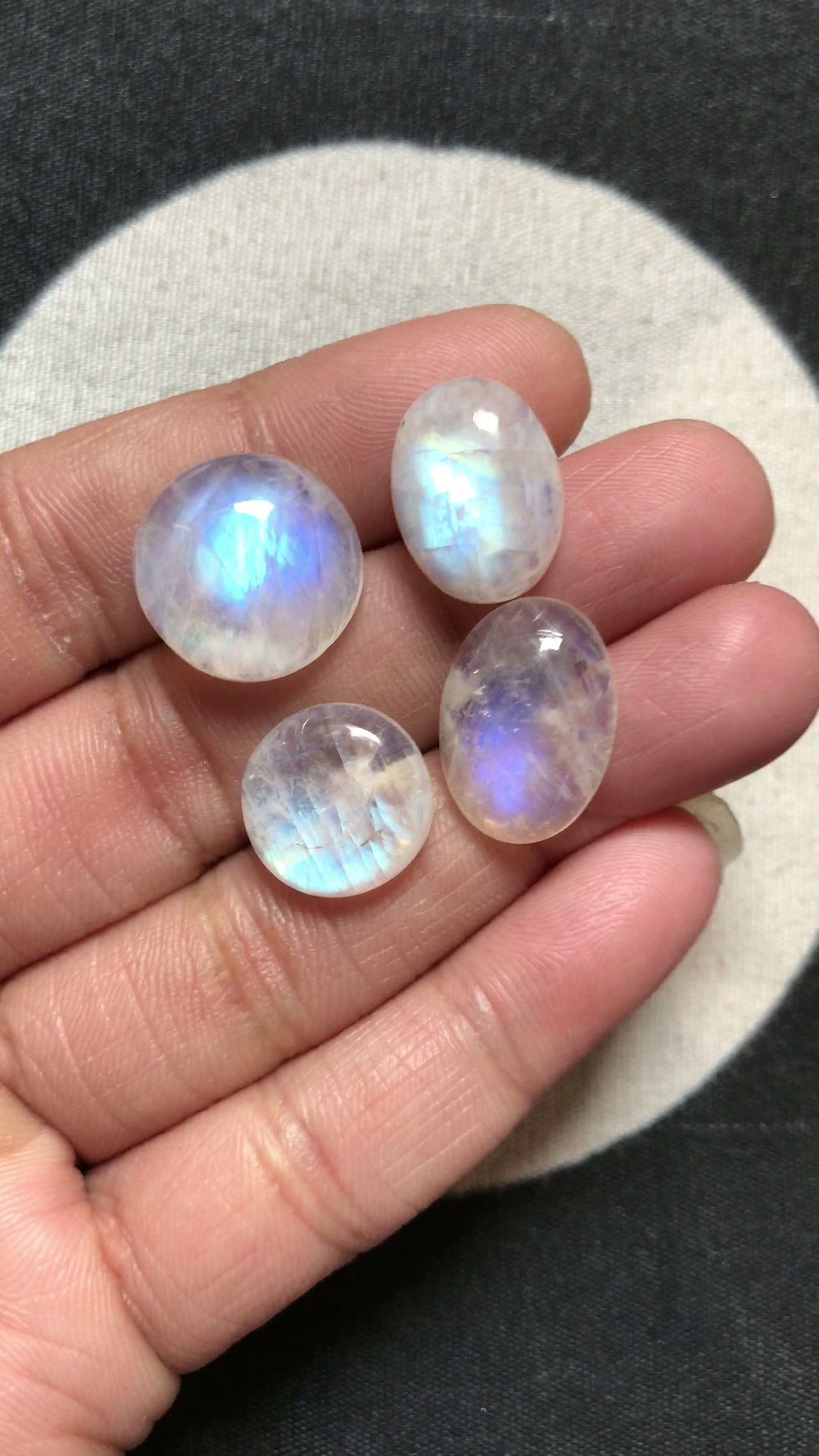 Thumbnail: Rainbow Moonstone Cabochon 4 Piece Size 18-13 MM Approx