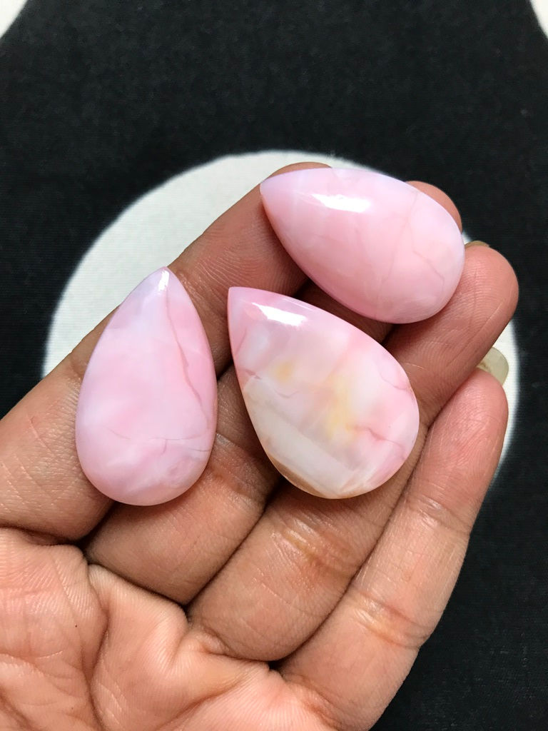 Thumbnail: Pink Peruvian Opal Cabochon 3 Piece Size 33-29 MM Approx